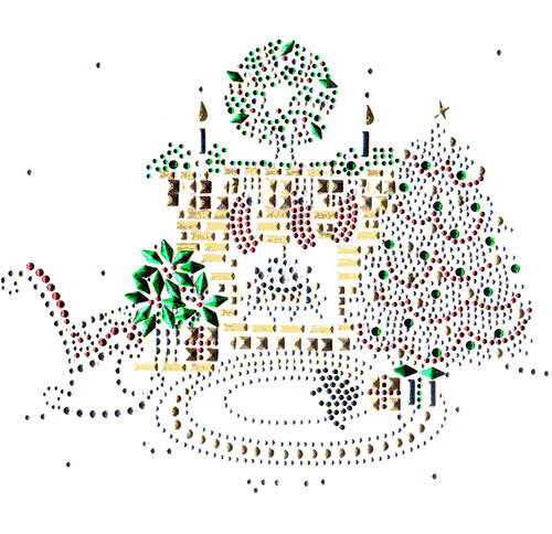 Christmas Fireplace Scene Iron-On Design (S1334).