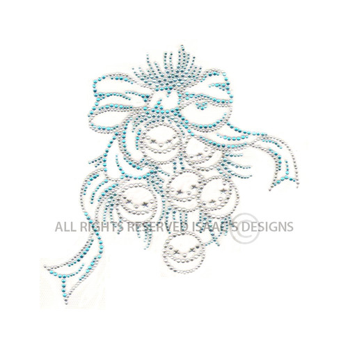Christmas Silver Ornament Cluster with Large Blue Bow Iron On Design
