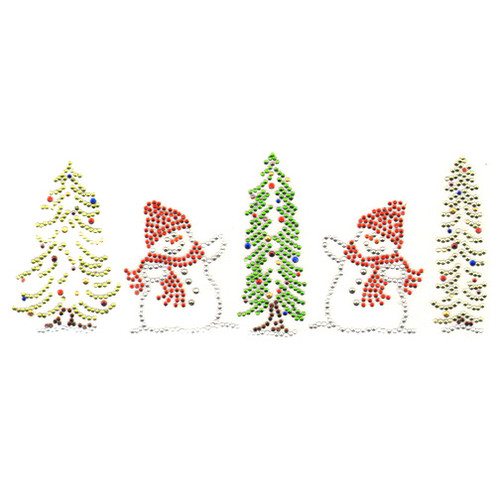 Christmas Tree Snowman Scene with Red Hat & Scarf Iron On Design