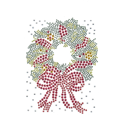 Christmas Wreath with Red Bow and Berries Small Iron On Design