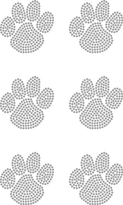 Clear Single Stone-Size Paw-Print Iron-On Design (S9060-CLR) - 6 per Sheet.