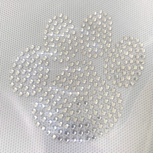 Detail of Clear Single Stone-Size Paw-Print Iron-On Design (S9060-CLR).
