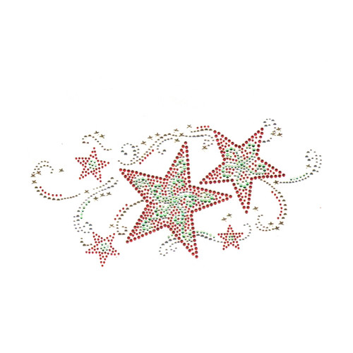 Dancing Red & Green Christmas Stars Rhinestone Iron On Design