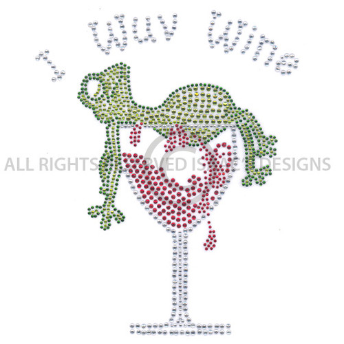 I Luv Wuv Wine Green Frog and Red Wine Glass Iron On Design