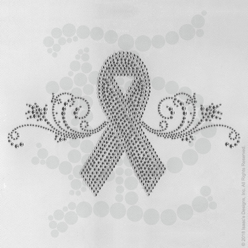 Clear & Silver Awareness Ribbon with Floral Swirls