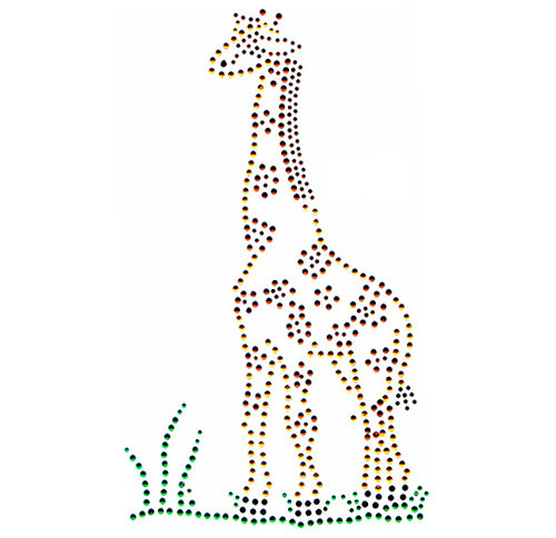 Single Standing Giraffe with Grass Iron On Design