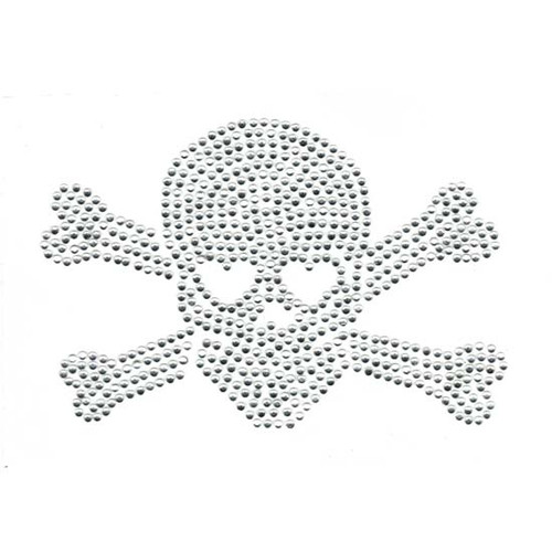 Skeleton Skull & Crossbones with Heart Eyes Rhinestone Iron On Design