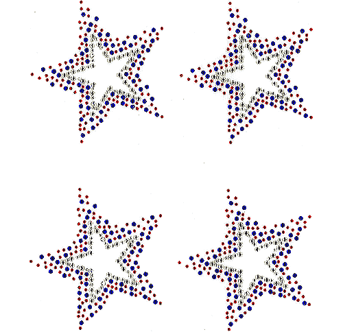 Star Single Burst Patriotic USA Blue and Red Small Iron On Design - Set of 4