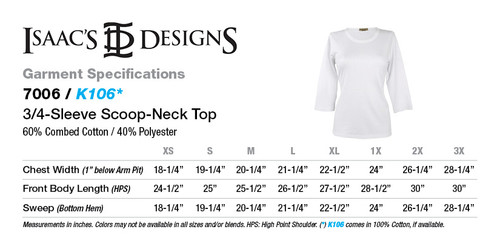 3/4-Sleeve Scoop-Neck Top Plain Specs.