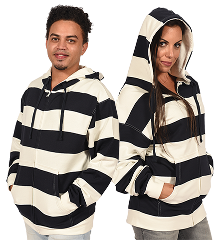 Rugby-Stripe Full-Zipper Unisex Hoodie (4027)