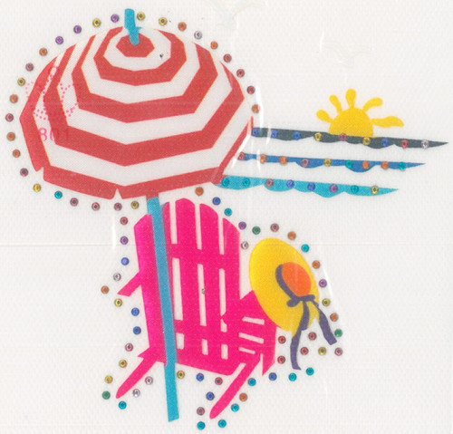 Beach Chair & Umbrella Beach Scene Iron-On (MM-1030)