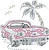 Pink Cadillac with Palm Tree Iron-On Design (S1898-PNK).