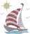 Sailboat with Red-Stripe Sail Iron-On Design (S6558).