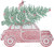 Red Mini carrying a Xmas Tree & Red Cardinal