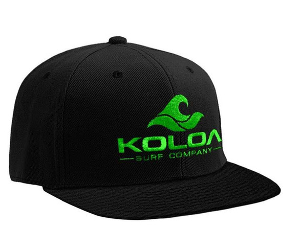 Koloa Surf Black Snapback Hat with Green Embroidered Classic Wave Logo Koloa Surf Company Accessories and More