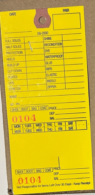 Shoe Repair Tickets Shoe Repair Tickets