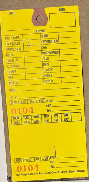 Shoe Repair Tickets Shoe Repair Tickets