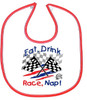 Eat, Drink, Race, Nap! Bib
Machine washable
Snap back
