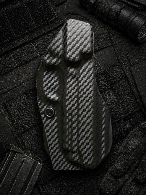 Kimber KDS9c with rail OWB Kydex paddle holster carbon fiber finish