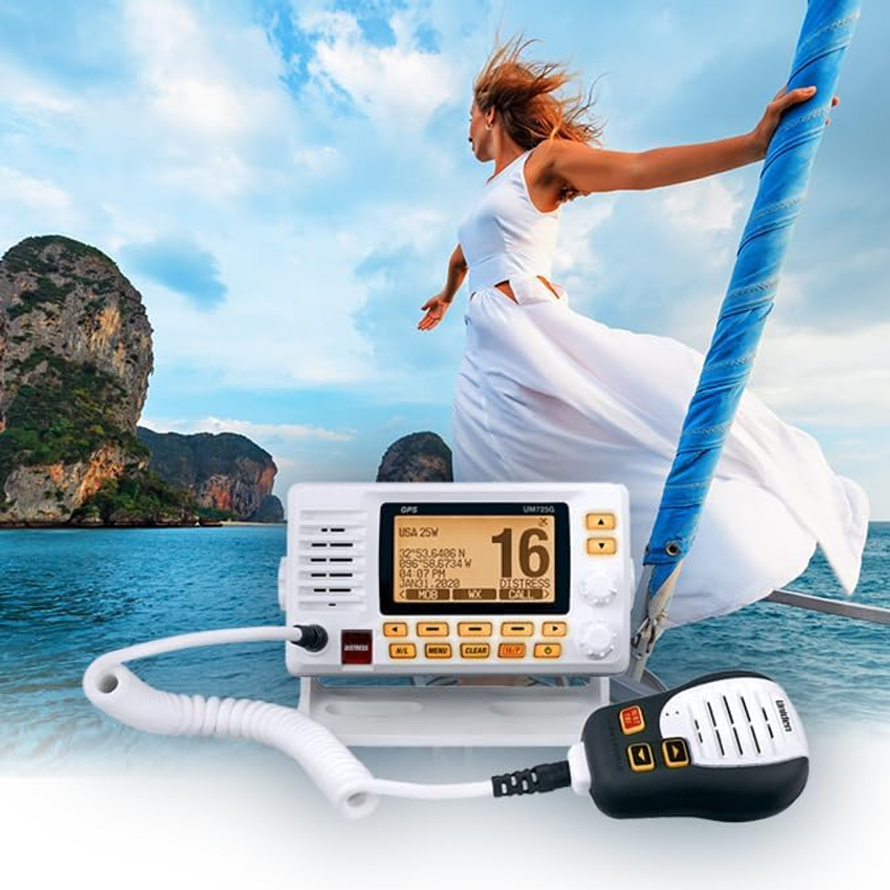 Uniden UM725G Marine VHF Radio, All USA, Canada, and Intl. Marine Channels, 1Watt/25Watt Transmit Power, Largest LCD Screen in Class, NOAA Weather Channels
