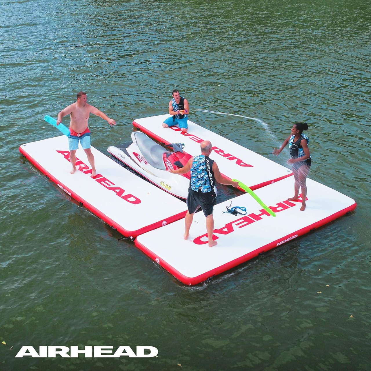 Airhead Watermat Air Inflatable Deck, 15 ft, White / Red