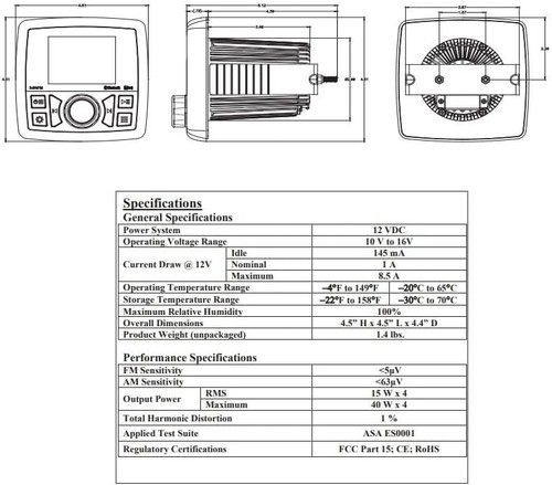 Marine Audio MA112 AM/FM/USB Compact Bluetooth Stereo with App Control
