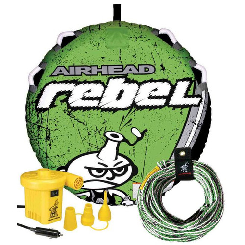 Airhead Rebel Kit 1 Rider Towable Tube, Pump & Rope - US Boating Marine Supplies