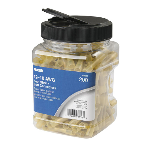 Ancor 12-10 AWG Heat Shrink Butt Connector - 200-Pieces - Jar - Lighthouse Boating Marine Supplies
