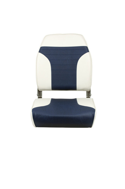 Springfield High Back Multi-Color Folding Seat - White/Blue - US Boating Marine Supplies