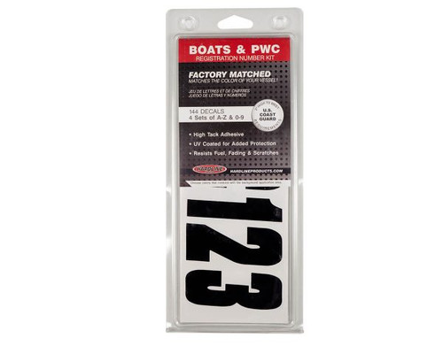 Hardline Products® Series 350: Marine-Grade Registration Number & Lettering Kit (Solid Black) - US Boating Marine Supplies