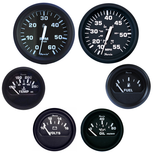Faria Euro Black Boxed Set - Inboard Motors - US Boating Marine Supplies