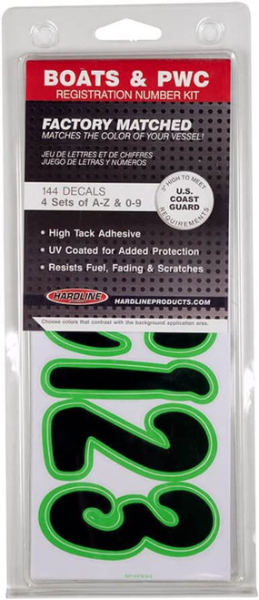 Hardline Products 3" Boat Letter and Number Kit - Black and Kiwi - US Boating Marine Supplies