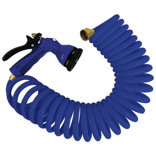 Whitecap 15' Blue Coiled Hose w/Adjustable Nozzle - US Boating Marine Supplies