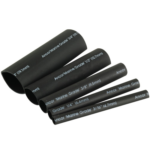 Ancor Adhesive Lined Heat Shrink Tubing Kit - 8-Pack, 3", 20 to 2/0 AWG, Black - US Boating Marine Supplies
