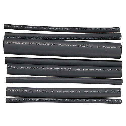 Ancor Adhesive Lined Heat Shrink Tubing - Assorted 8-Pack, 6", 20-2/0 AWG, Black - US Boating Marine Supplies