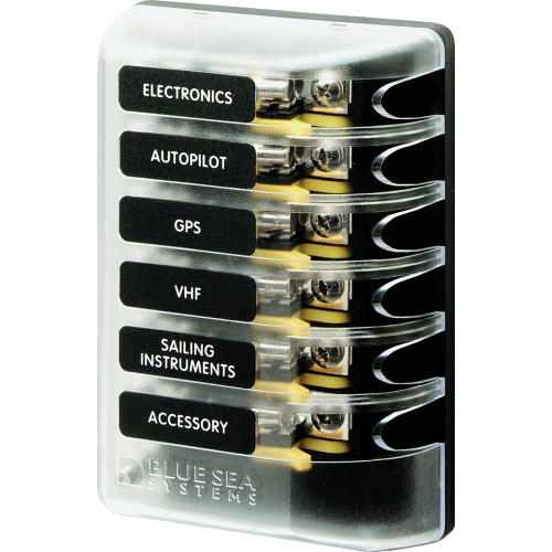 Blue Sea 5018 ST Glass Fuse Block w/out Negative Bus - 6 Circuit - US Boating Marine Supplies