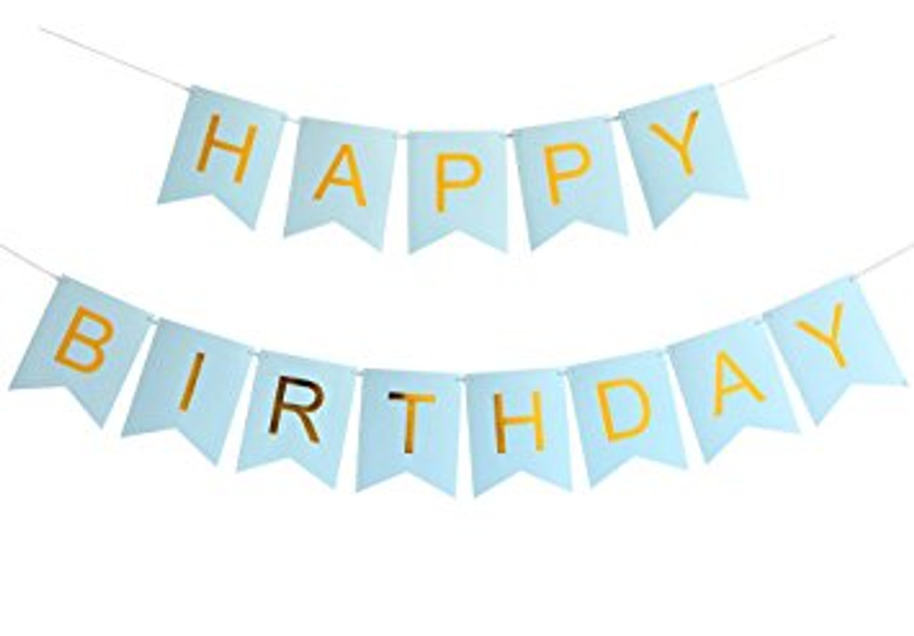 Pastel Blue and Gold Foiled Happy Birthday Bunting Banner