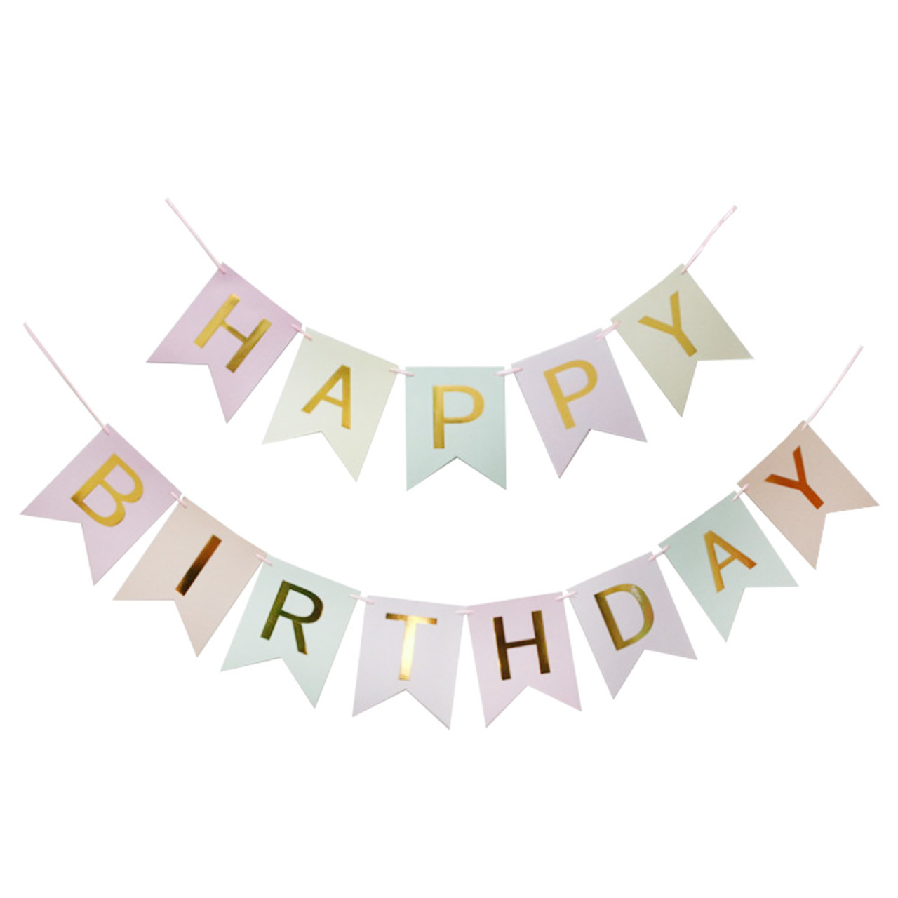 Assembled Happy Birthday Banner with Colorful Hanging Paper Fans for Pastel  Rainbow Party Decorations