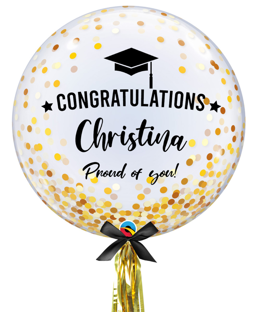 Graduation] 24 Personalised Name Crystal Clear Bubble Gold Confetti Dots  Printed Balloon - Congratulations Proud of you! - Give Fun