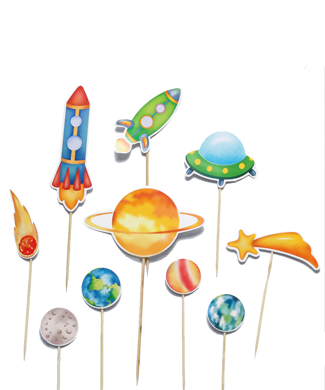 Cake/Cupcake Toppers (10pcs) - Colorful Outer Space Themed - Give Fun