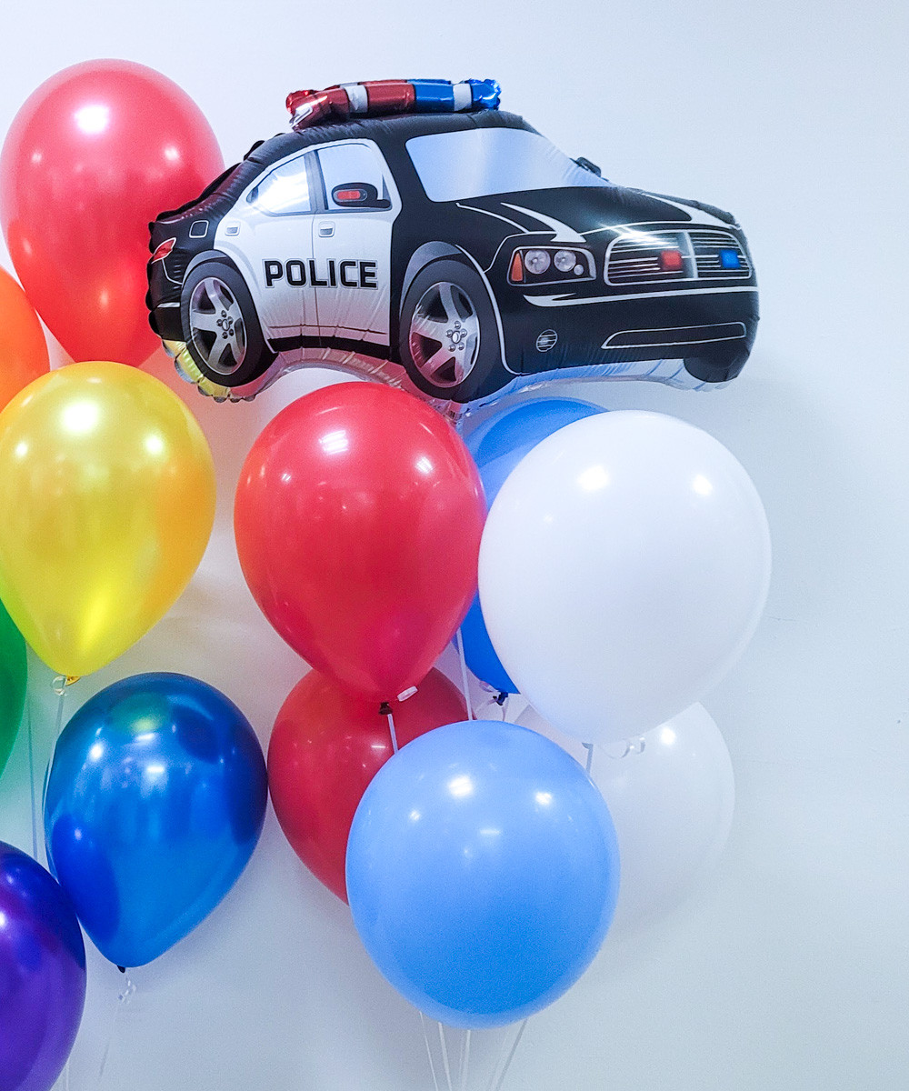 [Transportation] Police Car Black Latex Balloons Bouquet - Give Fun