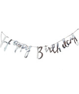 Calligraphy Happy Birthday Bunting (1 meter) - Reflective Silver