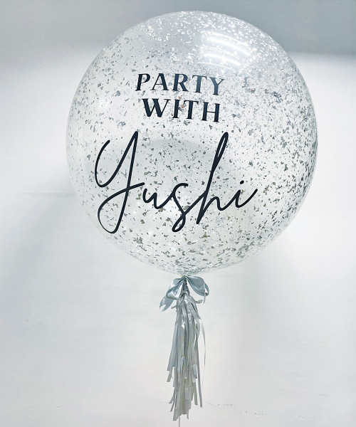 36'' Jumbo Perfectly Round Balloon - Metallic Silver Confetti