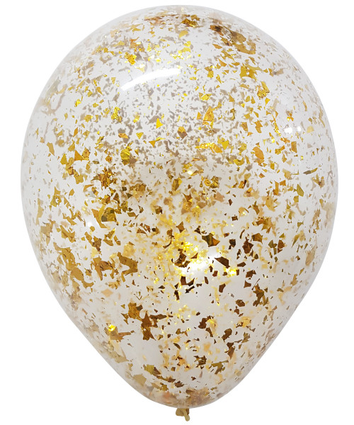 18'' Shredded Confetti Clear Latex Balloon - Shredded Gold