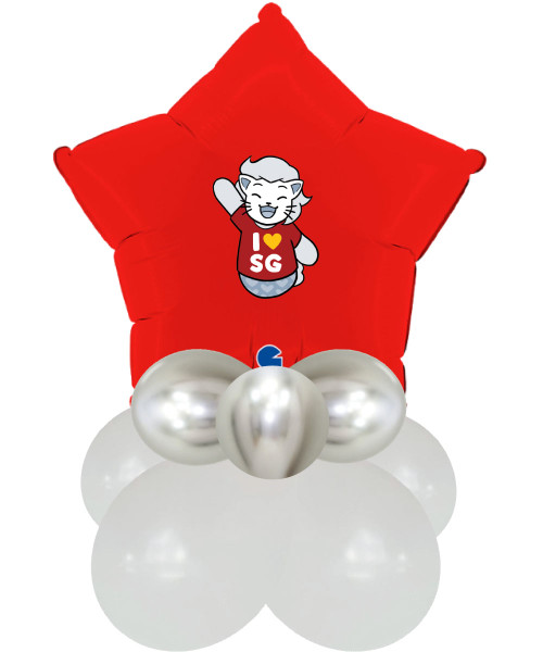 [National Day 2026] 18" Personalised Star (Matte Red) Balloon Display Delight - I ❤️ SG Merlion
