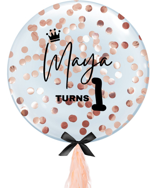 24" Personalised Crystal Clear Transparent Balloon - Round Confetti (2.5cm) Filled (23 Colors)