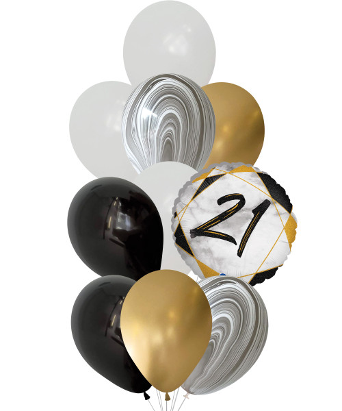 [Birthday] Marble Mate 21 Black Chrome Marble Balloons Cluster