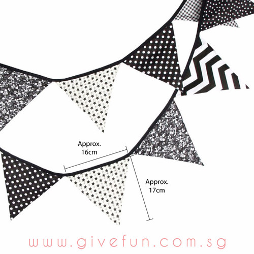 Assorted Patterns Fabric Pennants Bunting (1 meter) - Black & White