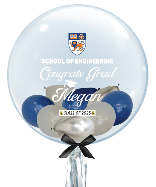 [Graduation] 24" Personalised School Logo & Name Crystal Clear Bubble Balloon - Congrats Grad, Class of 2026