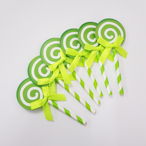 Swirl Lollipop Cupcake Toppers (6pcs) - Green Apple 

